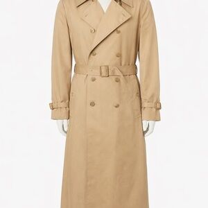 Beige Double-Breasted Trench Coat - Size 12P - Peach Satin Lining